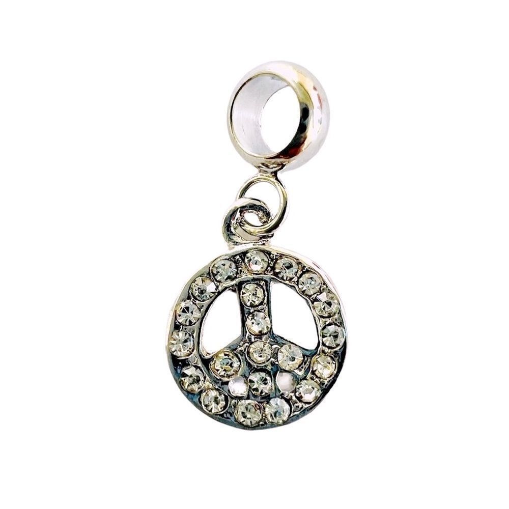 Silver Peace Sign Rhinestone Charm - Picture 1 of 2